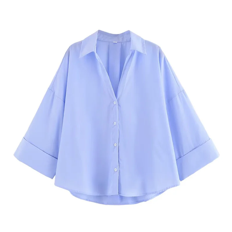 Women's Blouse New Summer 2025 Blue Wide-sleeved Poplin Shirt Casual Commute Personality Versatile Loose Fit Fashion
Women's Blouse New Summer 2025 Blue Wide-sleeved Poplin Shirt Casual Commute Personality Versatile Loose Fit Fashion