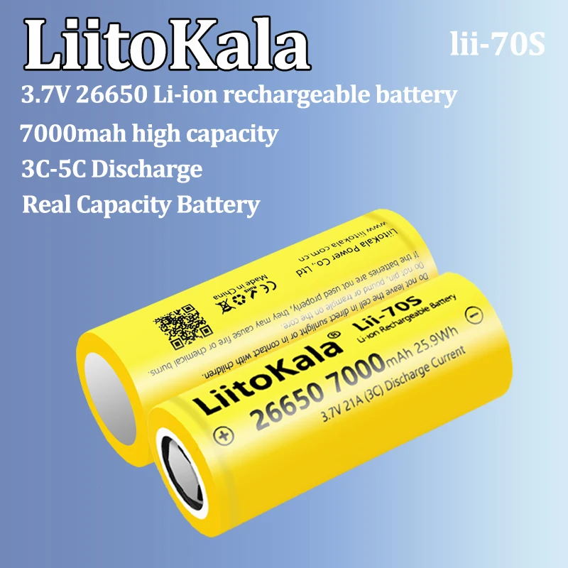 1-10 шт. LiitoKala 3,7 В 26650 Li-70S литий-ионная аккумуляторная батарея 7000 мАч высокой емкости 3C-5C разряд для флэш-игрушек электроинструментов
1-10 шт. LiitoKala 3,7 В 26650 Li-70S литий-ионная аккумуляторная батарея 7000 мАч высокой емкости 3C-5C разряд для флэш-игрушек электроинструментов