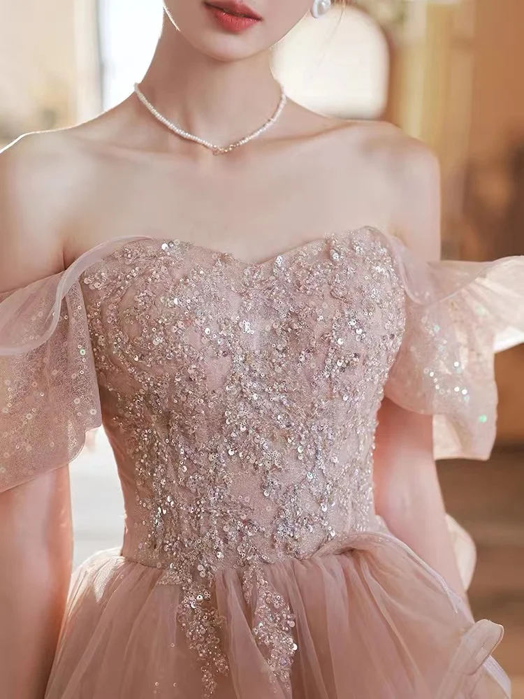 Pink Women's Formal Evening Dresses Sweetheart Exquisite Sequins Appliques Sleeveless Off Shoulder Floor-Length Party Prom Gowns
Pink Women's Formal Evening Dresses Sweetheart Exquisite Sequins Appliques Sleeveless Off Shoulder Floor-Length Party Prom Gowns