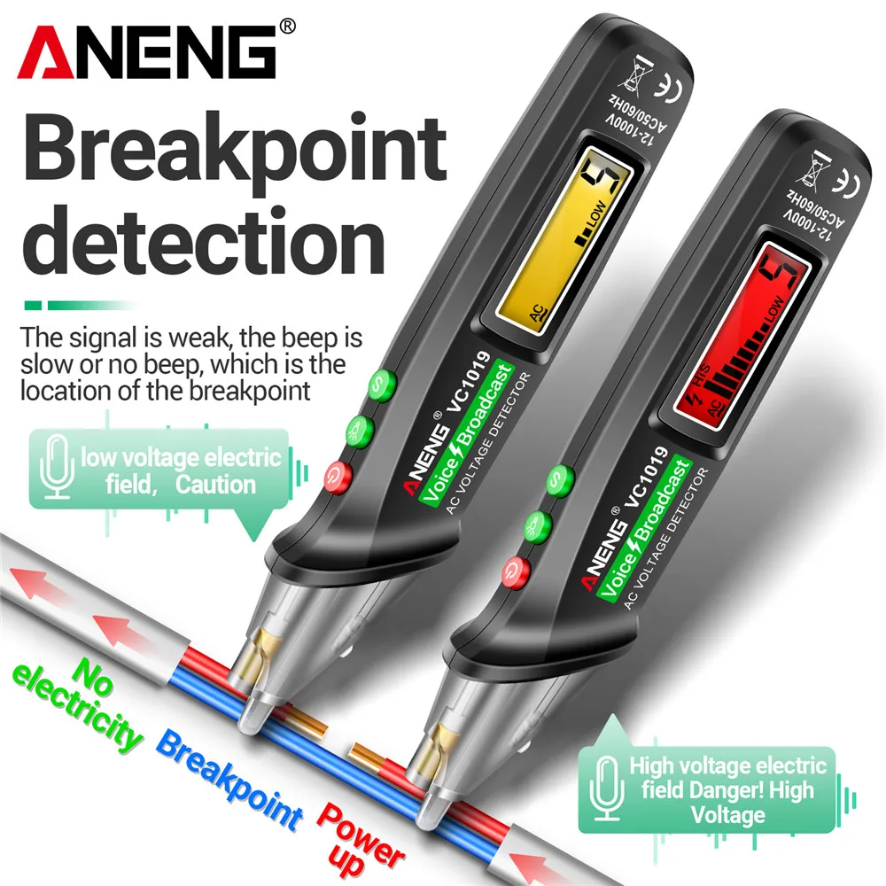 ANENG VC1019 Intelligent Electric Pen 12-1000V Sound and Light Voice Dual Alarm Line Break Finding Home Line Maintenance Tool
ANENG VC1019 Intelligent Electric Pen 12-1000V Sound and Light Voice Dual Alarm Line Break Finding Home Line Maintenance Tool