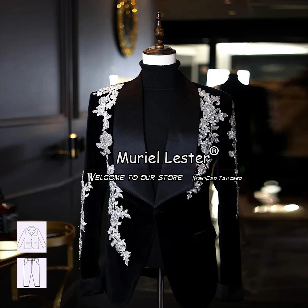 Luxury Groom Wear Wedding Suits For Men Slim Fit Black Peaked Lapel Velvet Jacket Male Fashion 2 Pieces Appliques Blazer Pants
Luxury Groom Wear Wedding Suits For Men Slim Fit Black Peaked Lapel Velvet Jacket Male Fashion 2 Pieces Appliques Blazer Pants