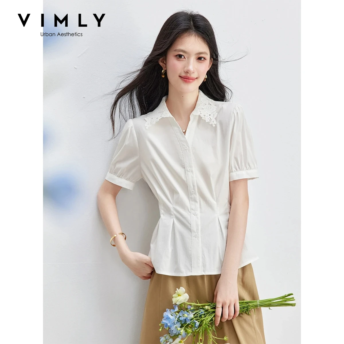 VIMLY Commute Lace Lapel Collar Shirt for Women 2026 Summer New White Fitted Waist Short Sleeve Fashion Casual Blouse A6667
VIMLY Commute Lace Lapel Collar Shirt for Women 2026 Summer New White Fitted Waist Short Sleeve Fashion Casual Blouse A6667