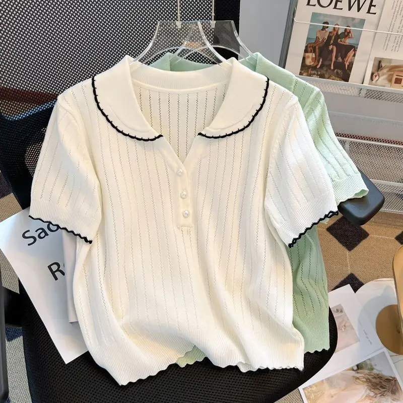 Women's T-shirt Summer New Knitting Pullover Short Sleeve Casual Solid Knitted Round Neck Women's Loose Top T-shirt S263
Women's T-shirt Summer New Knitting Pullover Short Sleeve Casual Solid Knitted Round Neck Women's Loose Top T-shirt S263