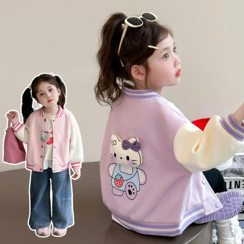 Бейсбольная куртка с вышивкой в стиле аниме «Hello Kitty» для девочек, детское свободное пальто с героями мультфильмов, хлопковая повседневная куртка, весенне-осенний топ
Бейсбольная куртка с вышивкой в стиле аниме «Hello Kitty» для девочек, детское свободное пальто с героями мультфильмов, хлопковая повседневная куртка, весенне-осенний топ