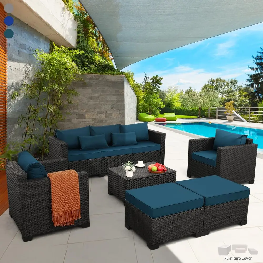 Patio Furniture Set 6 Pieces Couch Outdoor Chairs Coffee Table Peacock Blue AntiSlip Cushions and Waterproof Covers
Patio Furniture Set 6 Pieces Couch Outdoor Chairs Coffee Table Peacock Blue AntiSlip Cushions and Waterproof Covers
