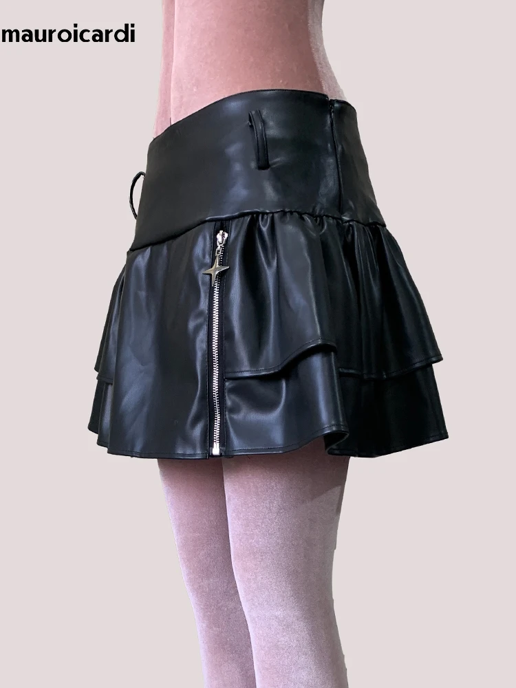 Lautaro Spring Summer Autumn Black Soft Pu Leather Mini Pleated Skirt Women High Waist Short Luxury Designer Punk Style Clothes
Lautaro Spring Summer Autumn Black Soft Pu Leather Mini Pleated Skirt Women High Waist Short Luxury Designer Punk Style Clothes