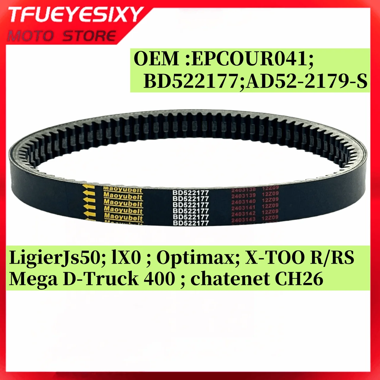 Drive Belt 904x30 For Bellier JADE B8 Ligier JS50 IXO Optimax X-TOO Rs Mega D-Truck 400/EPCOUR041 BD522177 AD52-2179-S 
Drive Belt 904x30 For Bellier JADE B8 Ligier JS50 IXO Optimax X-TOO Rs Mega D-Truck 400/EPCOUR041 BD522177 AD52-2179-S