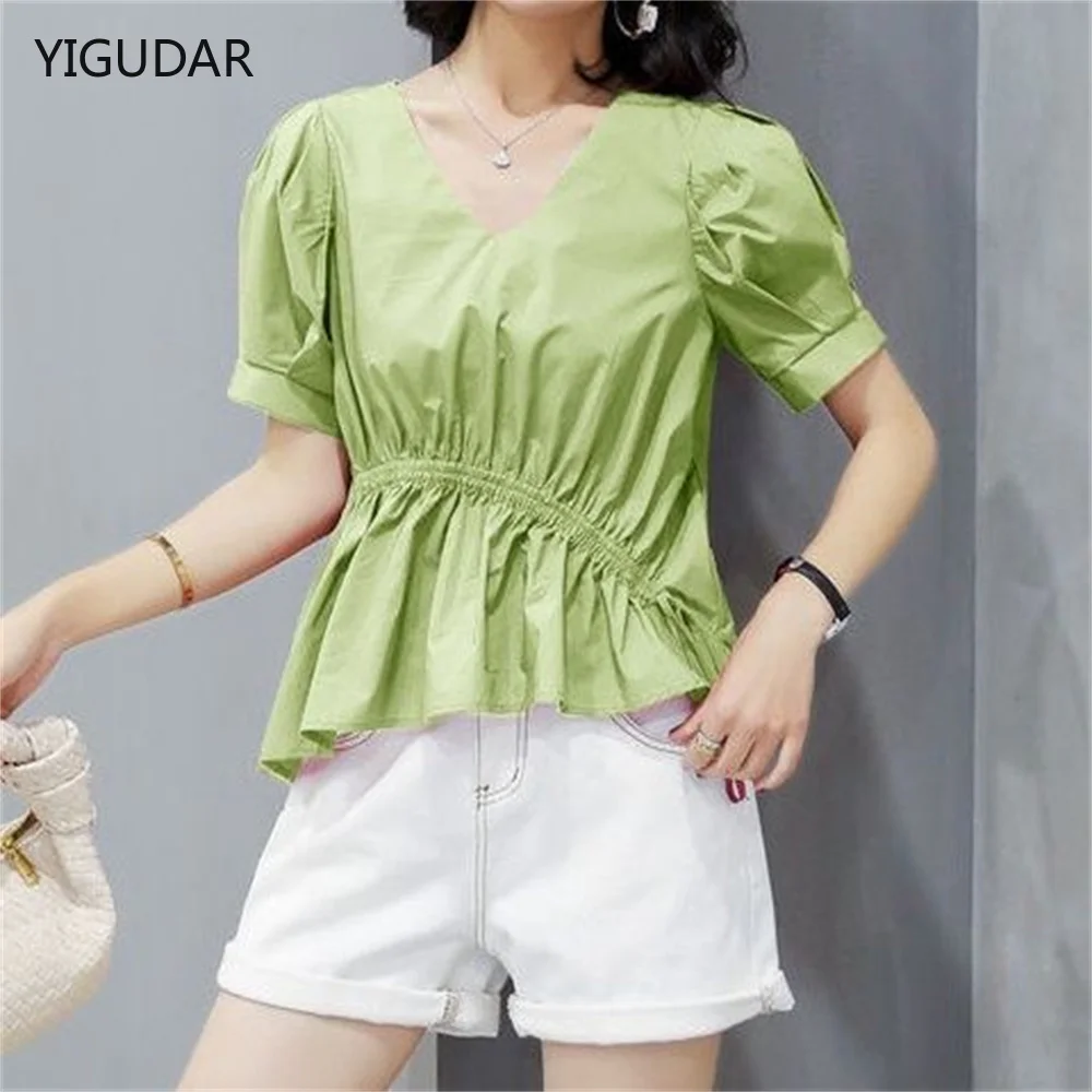 Women Blouses V-neck Short-sleeve Summer Pleated Lace-up Plaid Sweet All-match Girls Ulzzang Tops Shirts Leisure Elegant Chic
Women Blouses V-neck Short-sleeve Summer Pleated Lace-up Plaid Sweet All-match Girls Ulzzang Tops Shirts Leisure Elegant Chic