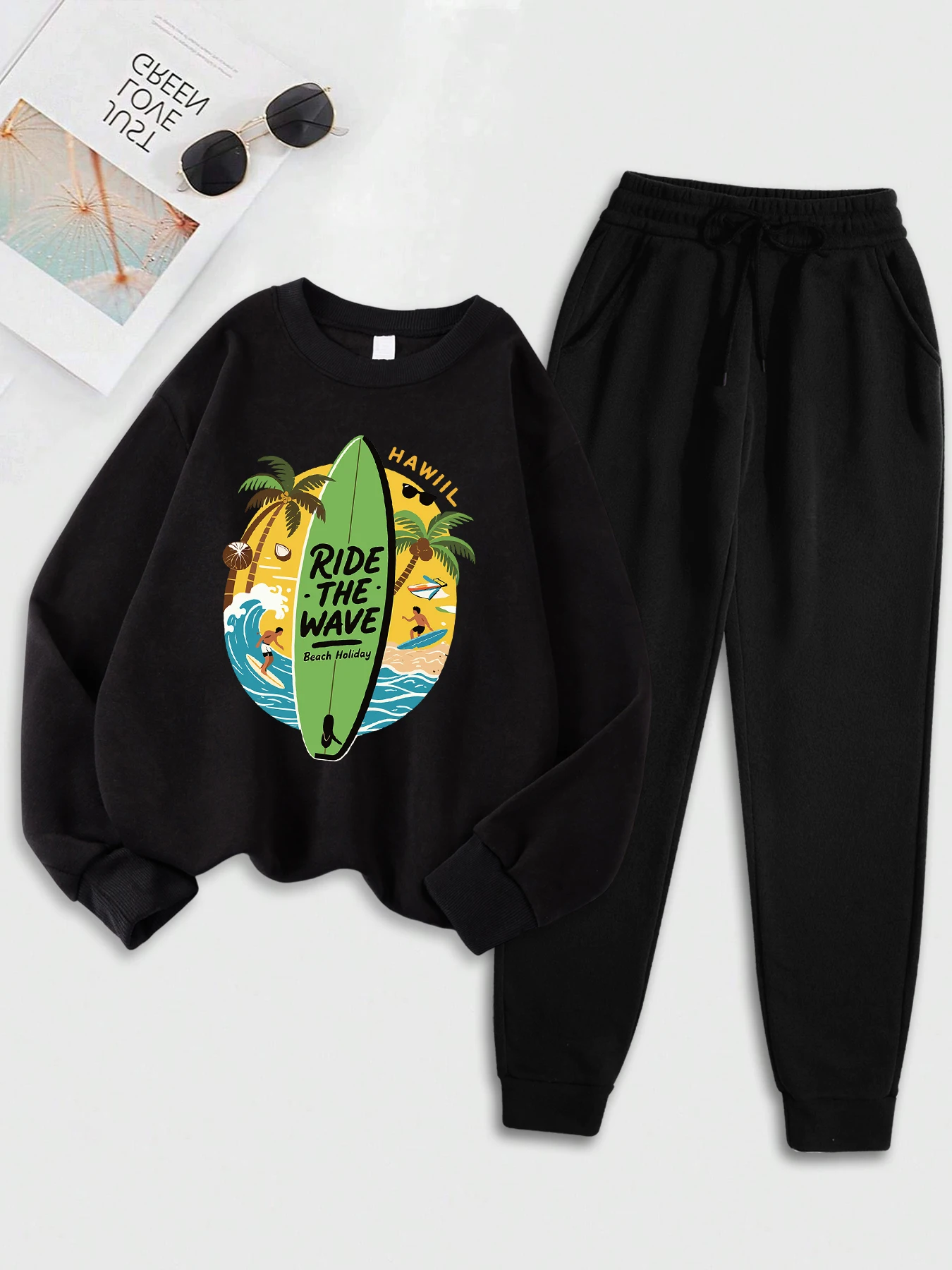 Ride The Wave, пляжный праздничный комплект с капюшоном и принтом, женский базовый многоцветный свитшот, осенняя мягкая одежда, повседневные свободные толстовки
Ride The Wave, пляжный праздничный комплект с капюшоном и принтом, женский базовый многоцветный свитшот, осенняя мягкая одежда, повседневные свободные толстовки