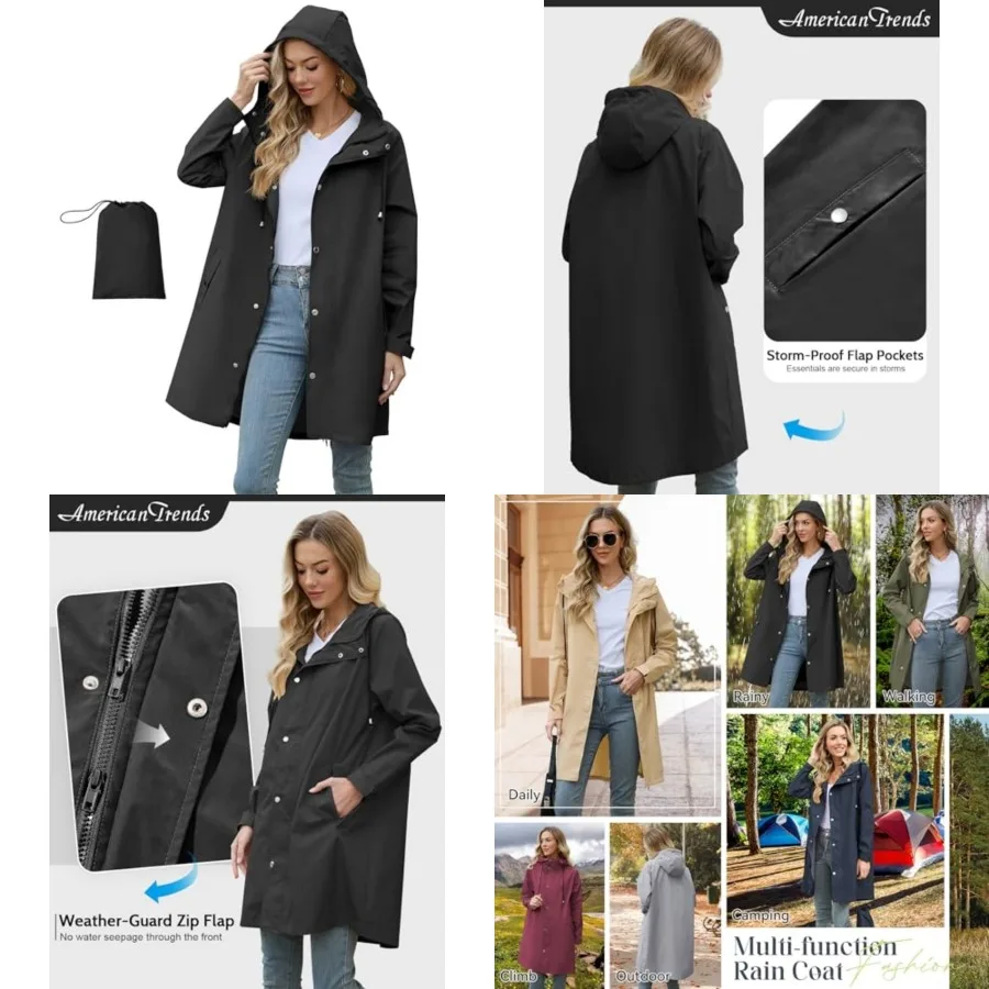 American Trends Packable Waterproof Rain Jacket Women with Hood Raincoat Windbreaker Long Hooded Trench Coats S-2XL Available
American Trends Packable Waterproof Rain Jacket Women with Hood Raincoat Windbreaker Long Hooded Trench Coats S-2XL Available