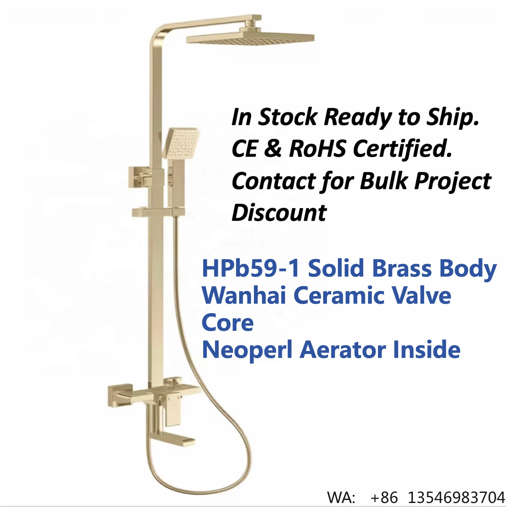Brushed Gold Shower Set Slide Bar Square Shower Head 3-Function Wall Mount Rain Handheld Spray 59A Brass Body with Wanhai Valve
Brushed Gold Shower Set Slide Bar Square Shower Head 3-Function Wall Mount Rain Handheld Spray 59A Brass Body with Wanhai Valve