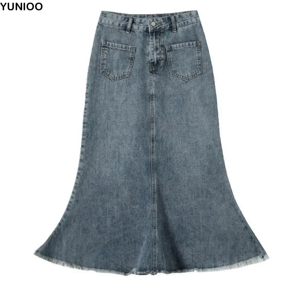 Simple High Waist Denim Skirt Women Solid Color Chic High Waist Long Skirt Retro Loose Hairy Fishtail Skirt Daily
Simple High Waist Denim Skirt Women Solid Color Chic High Waist Long Skirt Retro Loose Hairy Fishtail Skirt Daily