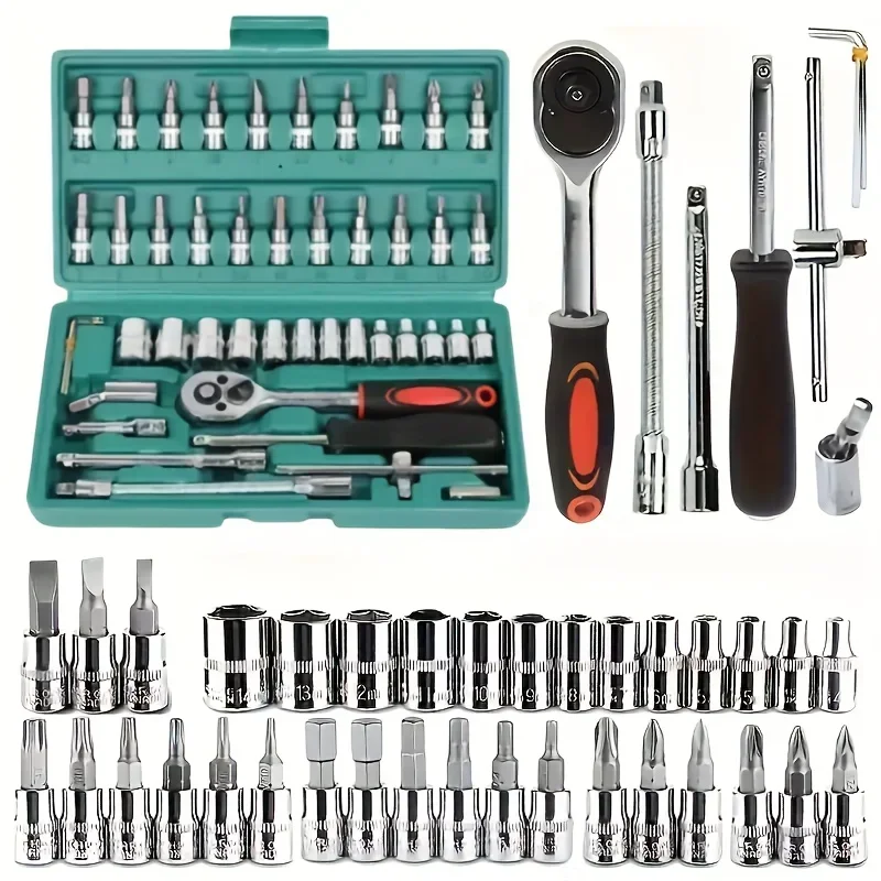 46/53PCS 1/4 Inch Drive Socket Ratchet Wrench Screwdriver Set with Driver Bit Socket Metric and Extension Rod for Car Repair
46/53PCS 1/4 Inch Drive Socket Ratchet Wrench Screwdriver Set with Driver Bit Socket Metric and Extension Rod for Car Repair