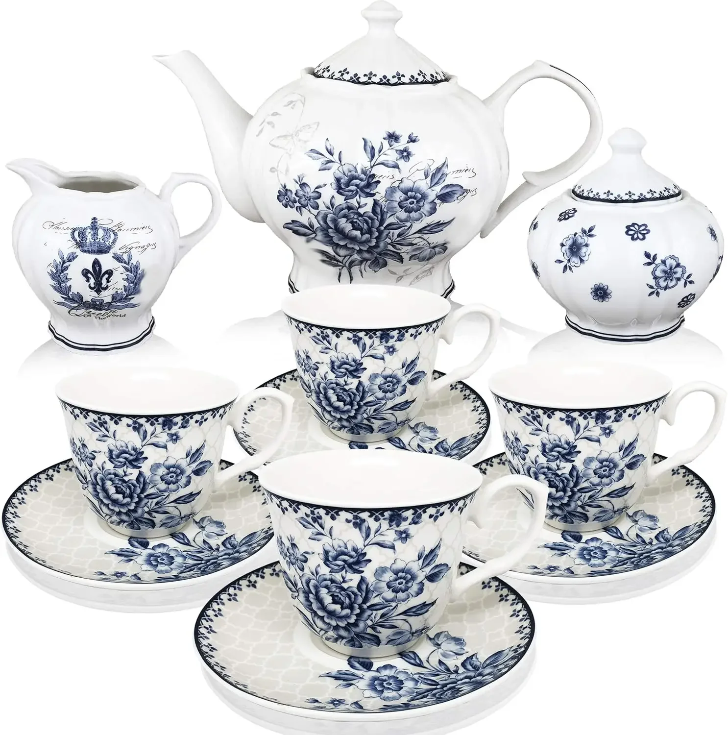 Tea cups (8oz), Pot (48oz), Creamer and Sugar Set, China Tea Service, Cups and Saucer Set, Tea Set for Adults
Tea cups (8oz), Pot (48oz), Creamer and Sugar Set, China Tea Service, Cups and Saucer Set, Tea Set for Adults