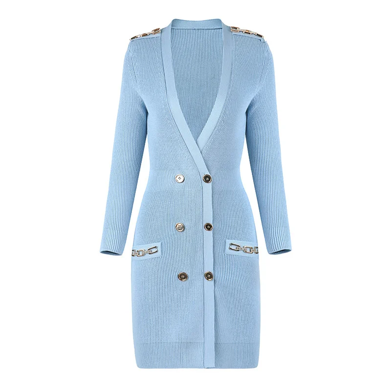 2023 HIGH STREET Newest Runway Designer Fashion Women's Sweater Long Sleeve V Neck Metal Button Knitted Dress
2023 HIGH STREET Newest Runway Designer Fashion Women's Sweater Long Sleeve V Neck Metal Button Knitted Dress