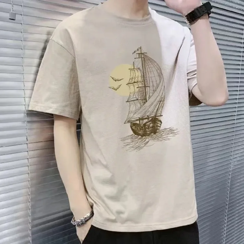 Men's Casual Short Sleeve T-Shirt with Sailboat Print Round Neck Breathable Cotton Tee for Daily Summer Wear
Men's Casual Short Sleeve T-Shirt with Sailboat Print Round Neck Breathable Cotton Tee for Daily Summer Wear