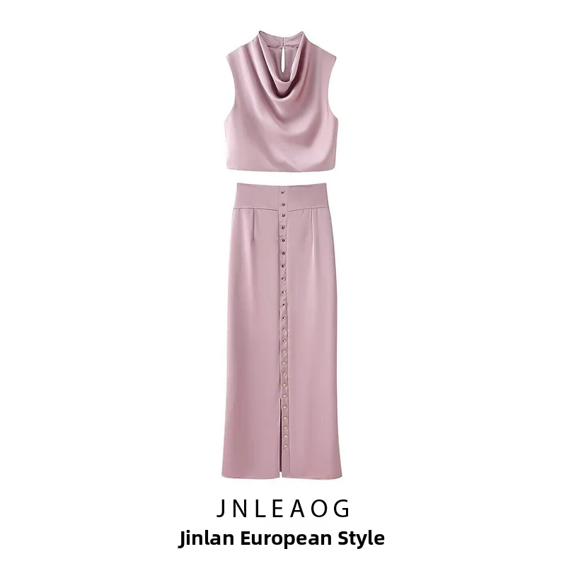 JNLEAOG Summer New Women's Fashion Satin Sleeveless Vest Top Button Split Half Skirt Two-Piece Set Regular Length Spring Summer
JNLEAOG Summer New Women's Fashion Satin Sleeveless Vest Top Button Split Half Skirt Two-Piece Set Regular Length Spring Summer