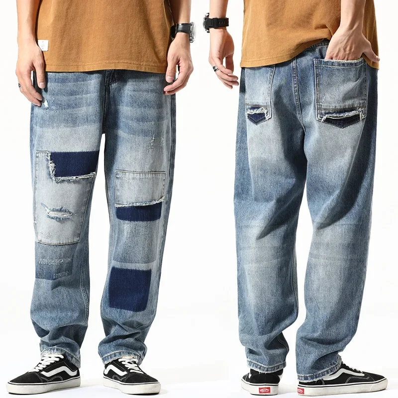 Retro Ripped Jeans Boys Loose Straight Casual Pants Patch Ankle-Length Pants Large Size Streetwear Men Baggy Jeans
Retro Ripped Jeans Boys Loose Straight Casual Pants Patch Ankle-Length Pants Large Size Streetwear Men Baggy Jeans