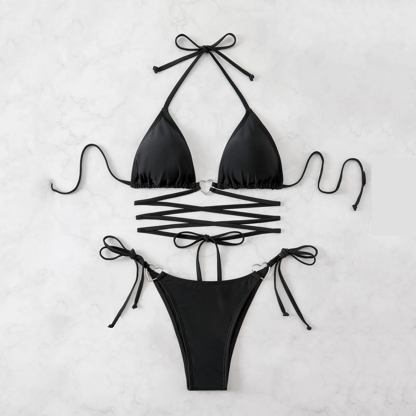 Women's Black Heart Ring Crisscross Halter Triangle Bikini Set 2 Piece Swimwear
Women's Black Heart Ring Crisscross Halter Triangle Bikini Set 2 Piece Swimwear