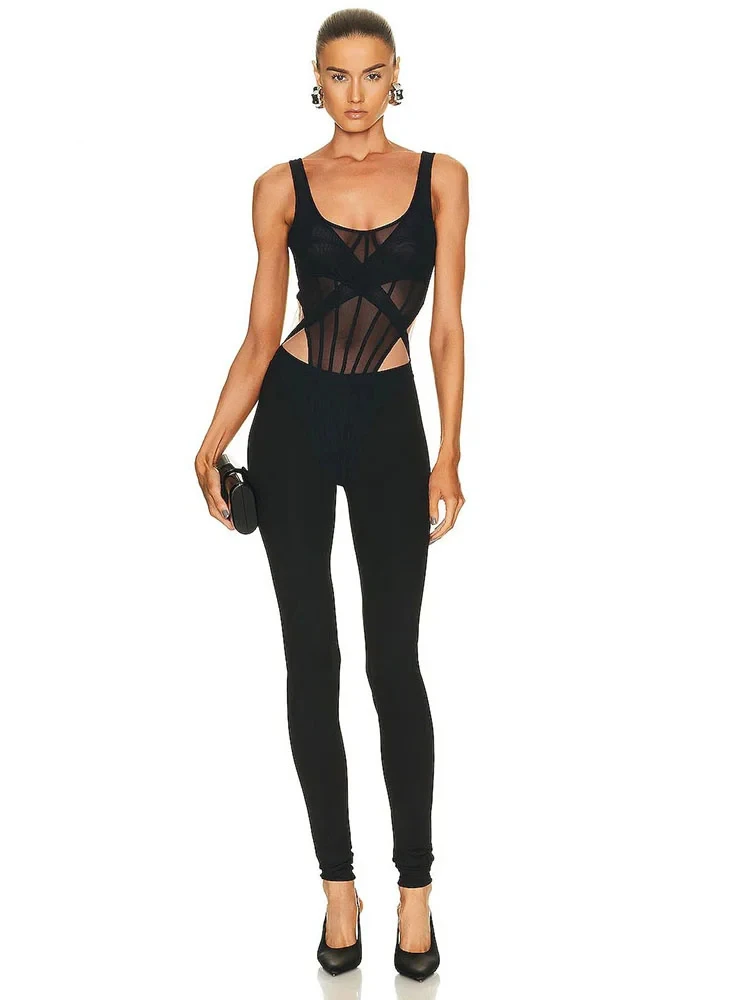 Sexy Corset Black Mesh Women' Jumpsuit Patchwok Hollow Out Tight Jumpsuit Fashion Party One Piece Female Clothing
Sexy Corset Black Mesh Women' Jumpsuit Patchwok Hollow Out Tight Jumpsuit Fashion Party One Piece Female Clothing