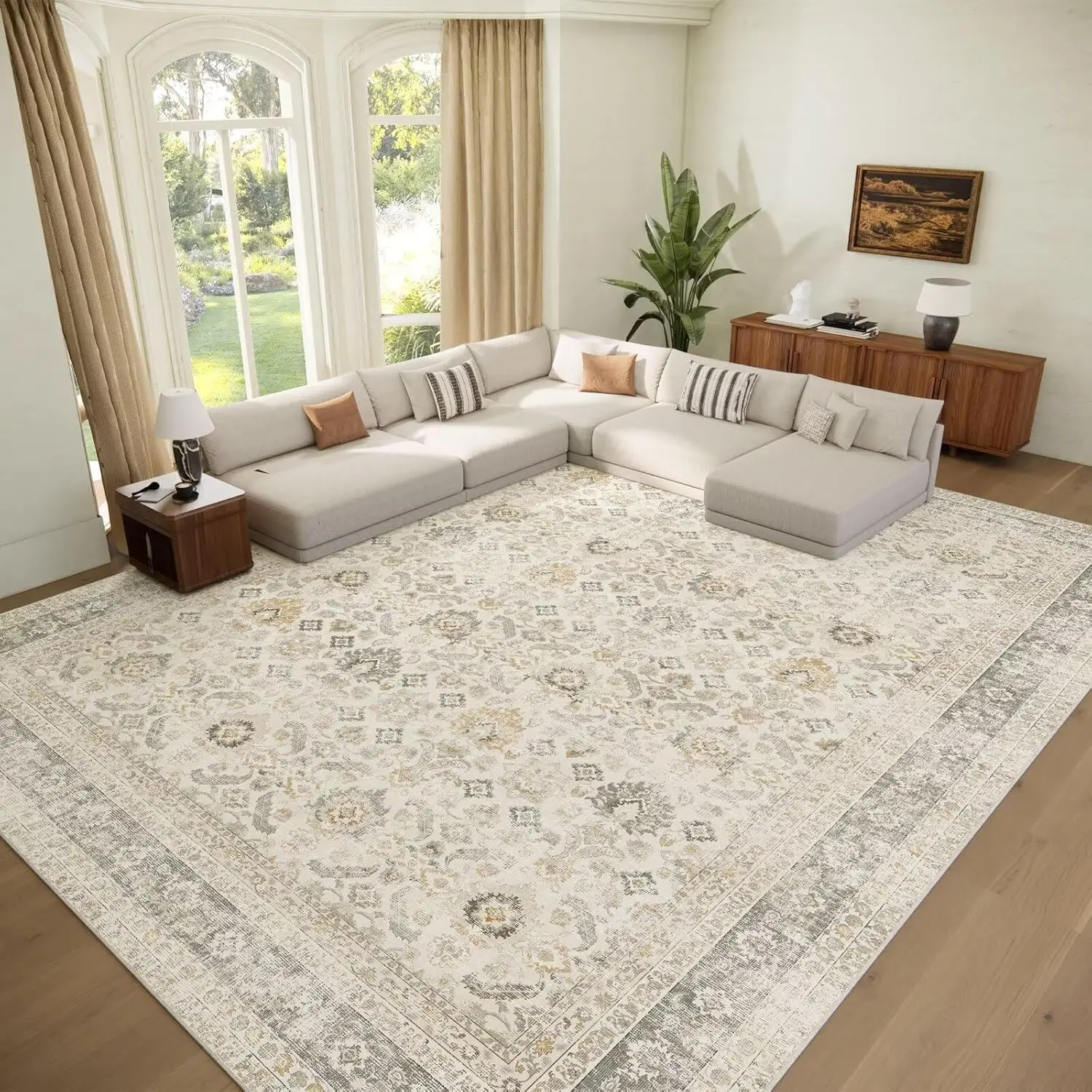 Washable 9x12 Area Rug, Non-Slip Vintage Distressed, 0.3" Thin, Grey/Beige/Multi
Washable 9x12 Area Rug, Non-Slip Vintage Distressed, 0.3" Thin, Grey/Beige/Multi
