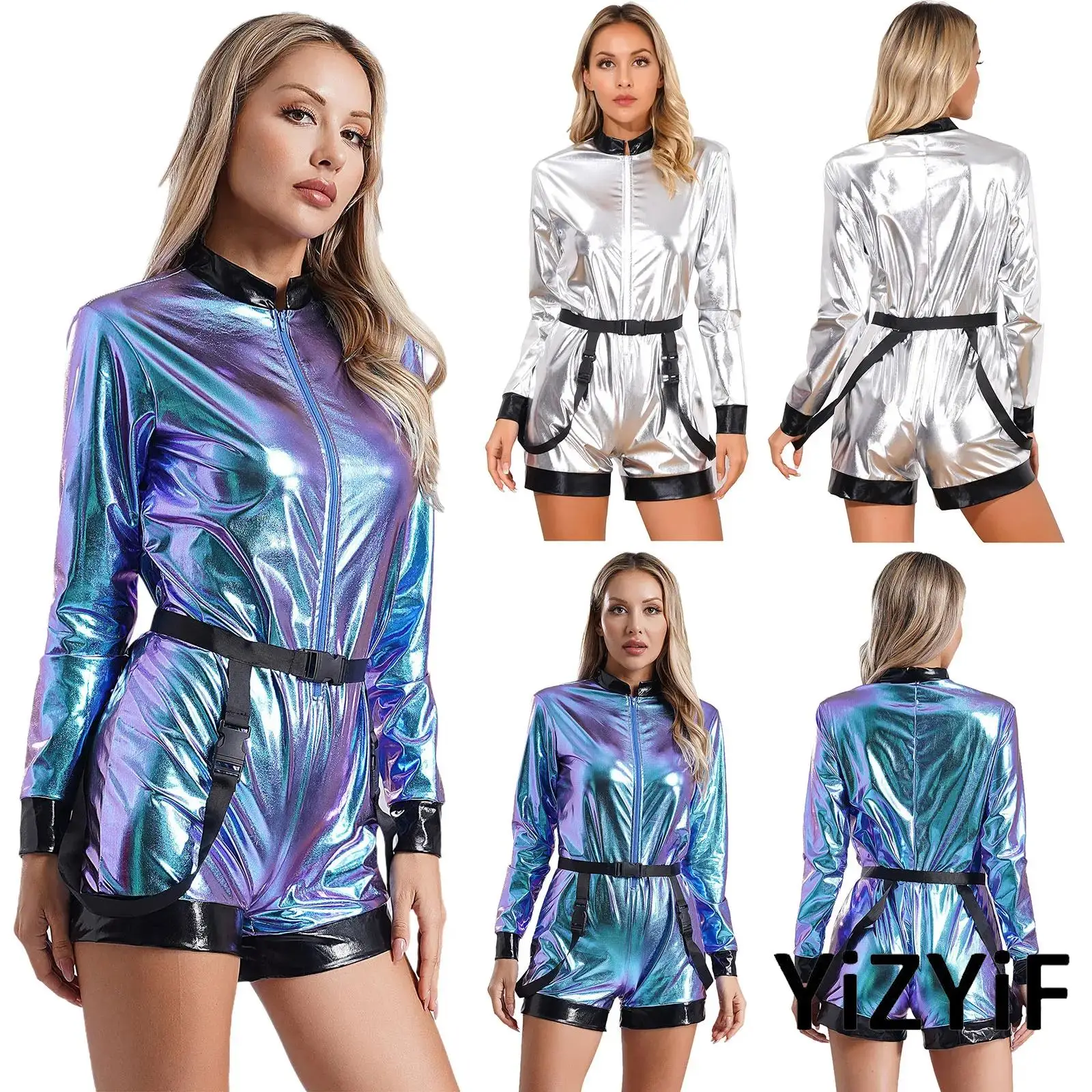 Sequin Astronaut Bodysuit Costume for Women Silver Sparkle Jumpsuit with Waist Belt Party Cosplay Christmas Halloween Dress-up
Sequin Astronaut Bodysuit Costume for Women Silver Sparkle Jumpsuit with Waist Belt Party Cosplay Christmas Halloween Dress-up