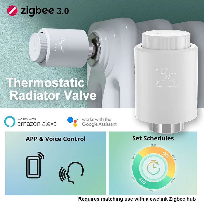 Sonoff TRVZB Wireless Thermostatic Radiator Valve - Zigbee 3.0 Remote Control Smart Timing Anti-Calcification Child Lock for Hom