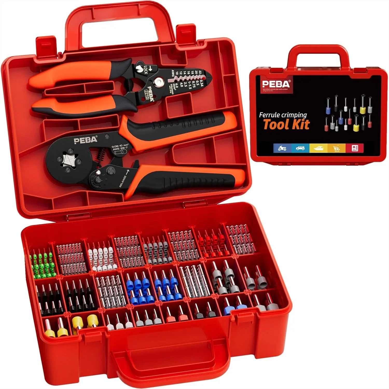 PEBA Ferrule Crimping Tool Kit, 24 Sizes Wire Ferrules and Square Crimping Pliers AWG28-7 & Wire Stripper for Electrical
PEBA Ferrule Crimping Tool Kit, 24 Sizes Wire Ferrules and Square Crimping Pliers AWG28-7 & Wire Stripper for Electrical