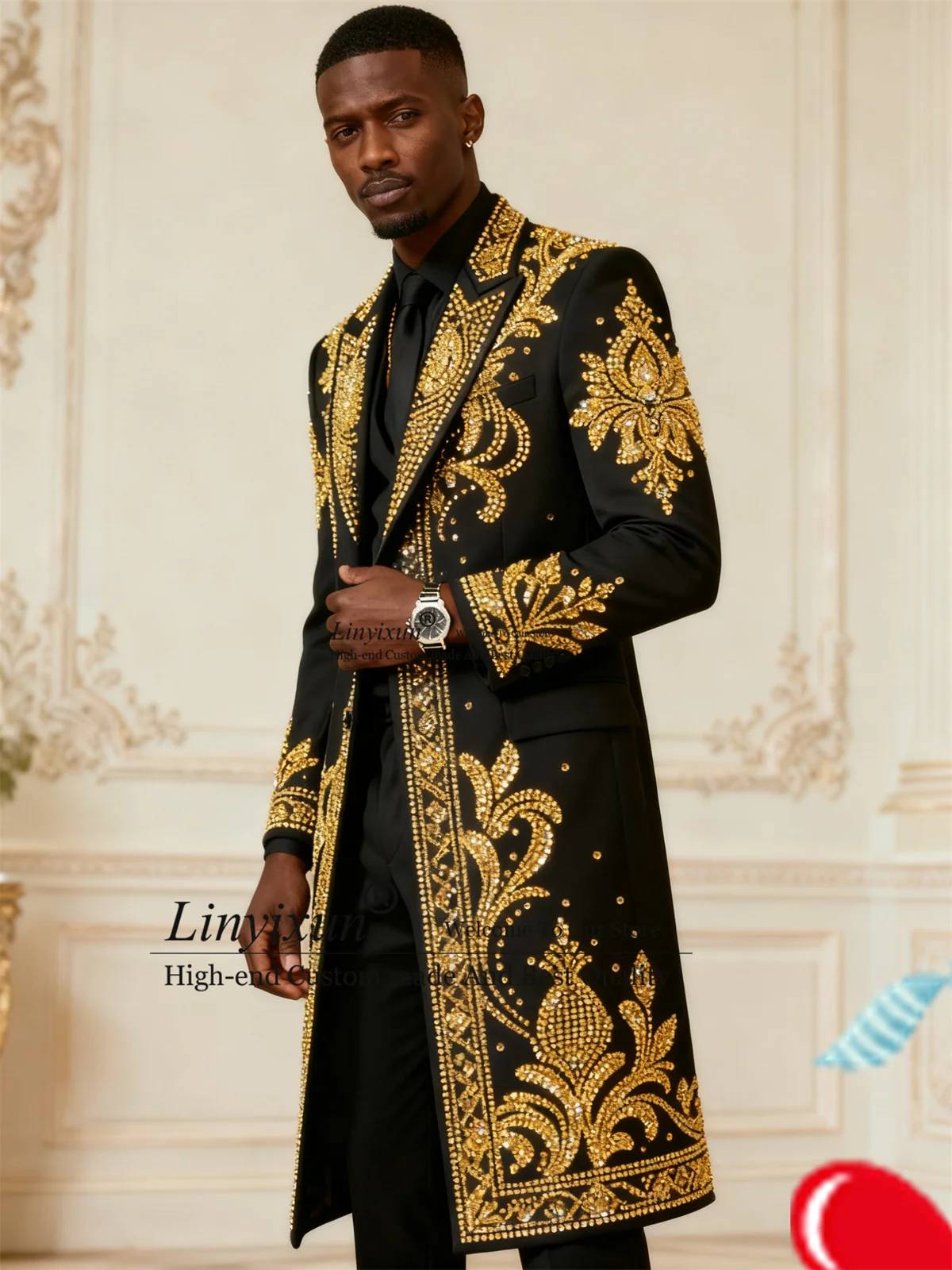 Handmade Metal Embellished Men Suits 3 Pieces Sets Male Party Blazers Customized Groom Long Coats Pants Tuxedos Slim Ropa Hombre
Handmade Metal Embellished Men Suits 3 Pieces Sets Male Party Blazers Customized Groom Long Coats Pants Tuxedos Slim Ropa Hombre