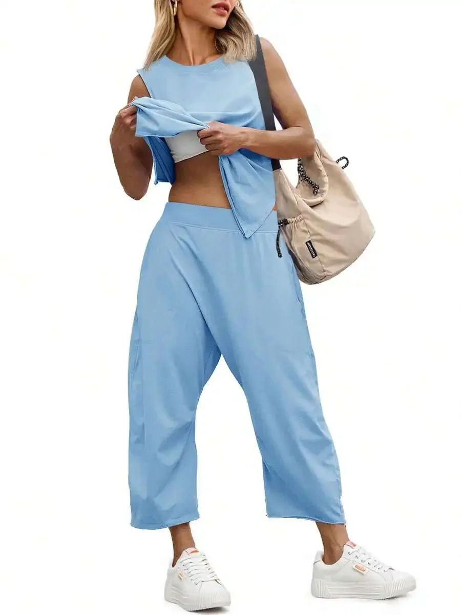 Womens 2 Piece Set Sleeveless Tank Top And Wide Leg Pocket Pants Summer Athleisure Outfit
Womens 2 Piece Set Sleeveless Tank Top And Wide Leg Pocket Pants Summer Athleisure Outfit