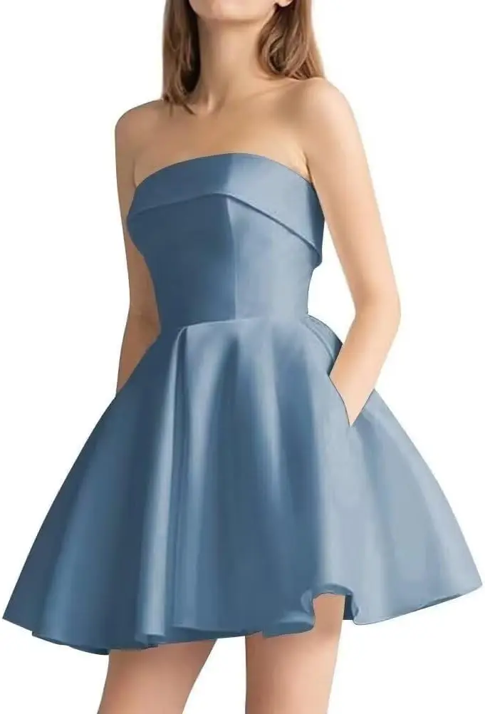 Атласное короткое платье для выпускного вечера с карманами, платья для выпускного вечера без бретелек, 2024, вечерние коктейльные платья трапециевидной формы выше колена, мини
Атласное короткое платье для выпускного вечера с карманами, платья для выпускного вечера без бретелек, 2024, вечерние коктейльные платья трапециевидной формы выше колена, мини