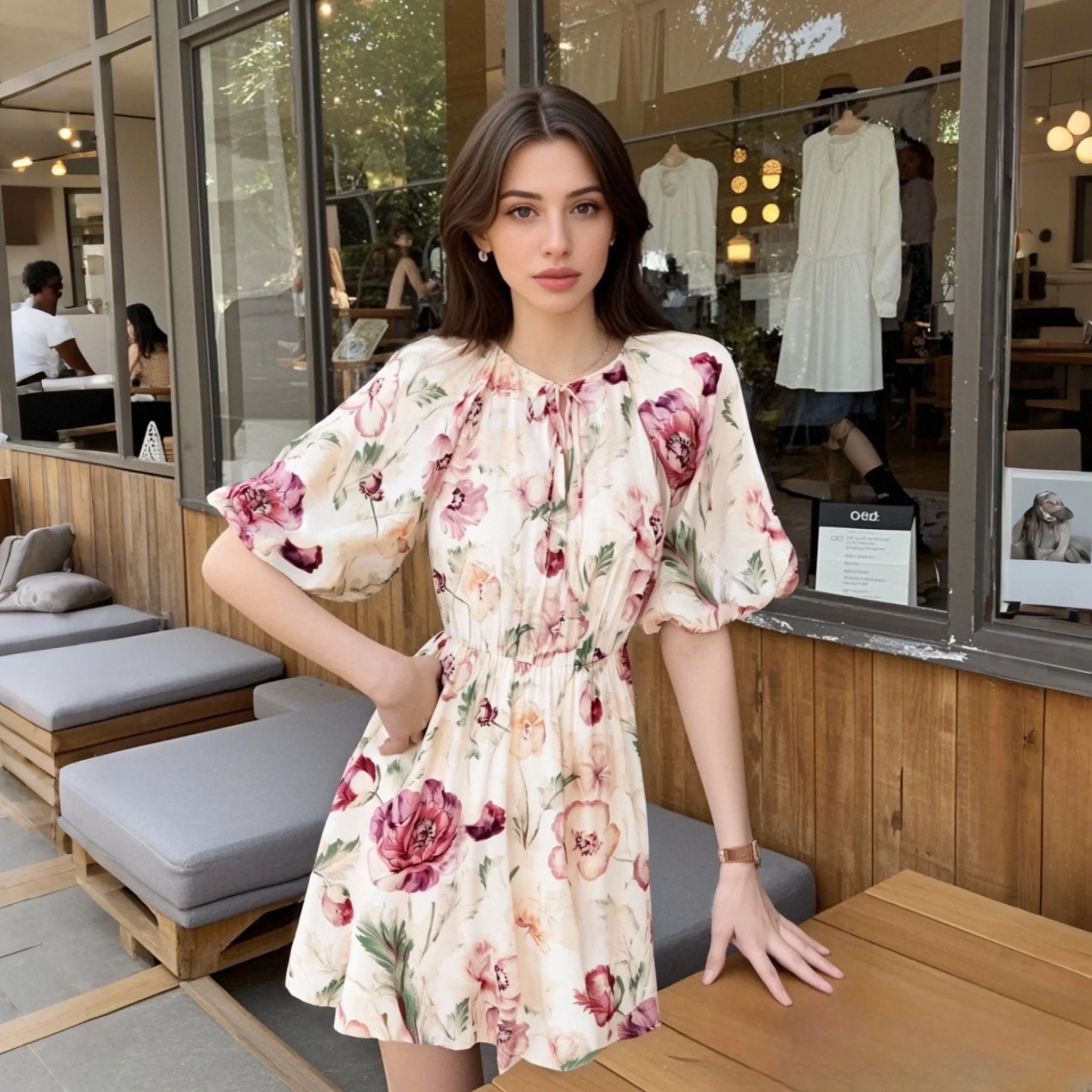 2025 New Arrival Women's Short - Sleeve Puff - Sleeve Mini Dress with Back Lace - up Detail and All - over Large Floral Print
2025 New Arrival Women's Short - Sleeve Puff - Sleeve Mini Dress with Back Lace - up Detail and All - over Large Floral Print