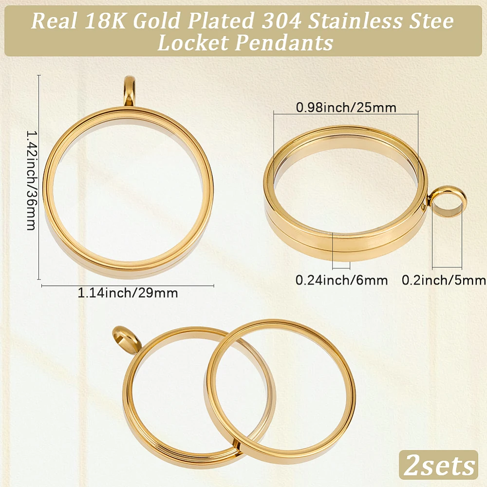 2Pcs Ion Plating(IP) 304 Stainless Stee Locket Pendants with Glass Flat Round Charm Real 18K Gold Plated 36x29x6mm Hole: 5mm
2Pcs Ion Plating(IP) 304 Stainless Stee Locket Pendants with Glass Flat Round Charm Real 18K Gold Plated 36x29x6mm Hole: 5mm