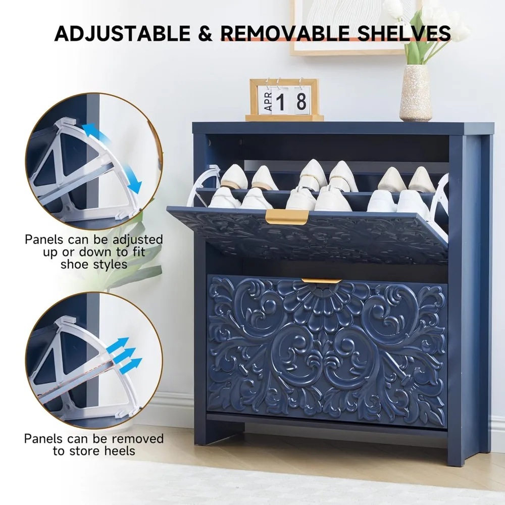 Shoe Cabinet with Flip Drawers, Narrow Shoe Storage Cabinet, 2-Tier Hidden Shoe Organizer with Carved Floral for, Customized
Shoe Cabinet with Flip Drawers, Narrow Shoe Storage Cabinet, 2-Tier Hidden Shoe Organizer with Carved Floral for, Customized