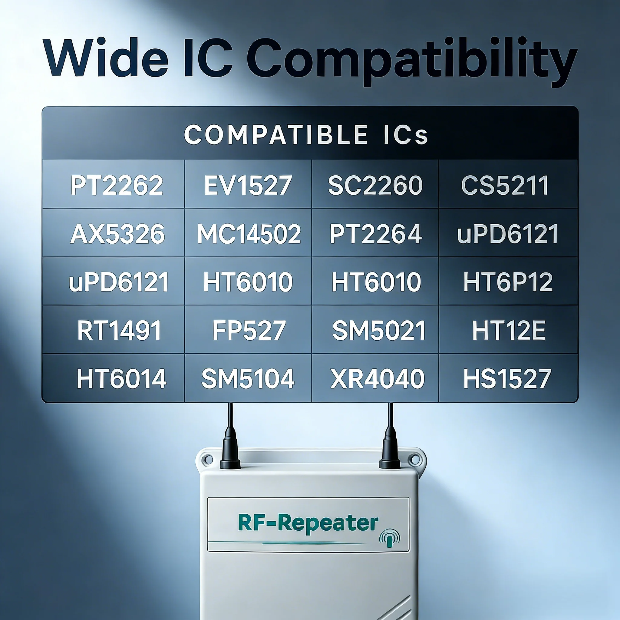 PT2262/EV1527 RF Signal Repeater; 12V DC 433MHz, Long-Distance Booster for Fixed/Learn Code Devices
PT2262/EV1527 RF Signal Repeater; 12V DC 433MHz, Long-Distance Booster for Fixed/Learn Code Devices