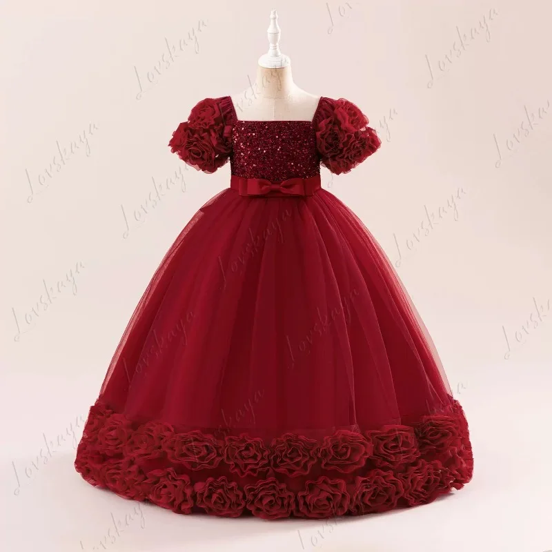 Girls' Formal Dress - Princess-style Long Dress with Rose Net Fabric and Puff Sleeves, Featuring Sequins for Performance Use.
Girls' Formal Dress - Princess-style Long Dress with Rose Net Fabric and Puff Sleeves, Featuring Sequins for Performance Use.