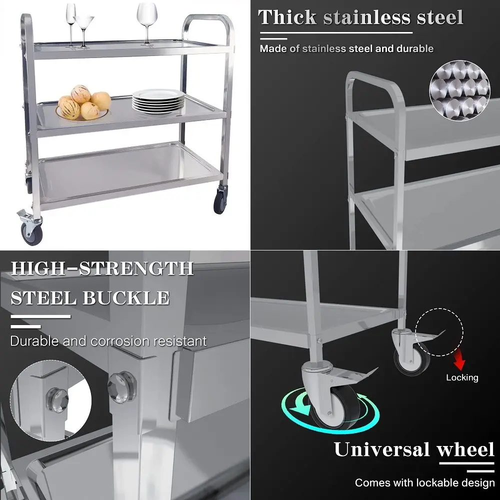 3Tier Utility Cart with Wheels Kitchen Island Stainless Steel Trolley Serving Cart 300 lbs Capacity Catering Storage Shelf with
3Tier Utility Cart with Wheels Kitchen Island Stainless Steel Trolley Serving Cart 300 lbs Capacity Catering Storage Shelf with