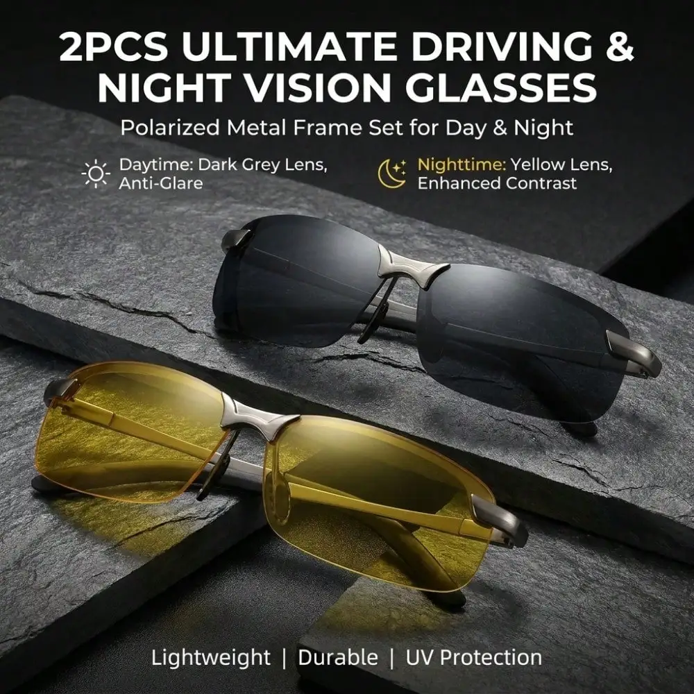 2-Pack polarized color-changing outdoor sports glasses - unisex anti-glare ultra-light sunshade glasses for cycling, golf, fishing and active living
2-Pack polarized color-changing outdoor sports glasses - unisex anti-glare ultra-light sunshade glasses for cycling, golf, fishing and active living