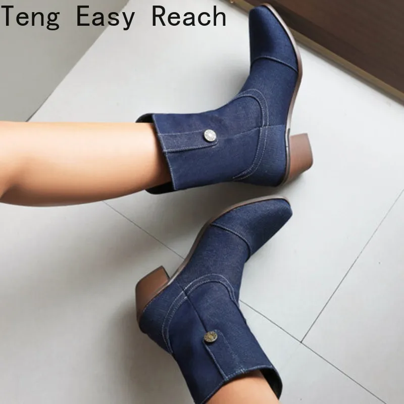 Cowboy Women's Boots 2025 Autumn and Winter New Pointed Denim Style Casual Temperament High Heels Single Shoes Zapatos De Mujer
Cowboy Women's Boots 2025 Autumn and Winter New Pointed Denim Style Casual Temperament High Heels Single Shoes Zapatos De Mujer