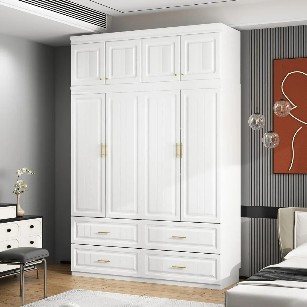 4 Door Wardrobe Closet with Drawers & Shelves, Armoire Wardrobe Closet with Hanging Rod,Wardrobe Cabinet with Gold Metal Handles
4 Door Wardrobe Closet with Drawers & Shelves, Armoire Wardrobe Closet with Hanging Rod,Wardrobe Cabinet with Gold Metal Handles