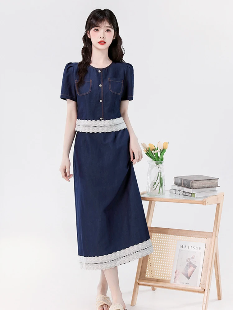 Женская уличная одежда Повседневная джинсовая одежда Топы с короткими рукавами Рубашка Блузка и юбка-миди с высокой талией Mujer Комплект из 2 предметов Лето Новый
Женская уличная одежда Повседневная джинсовая одежда Топы с короткими рукавами Рубашка Блузка и юбка-миди с высокой талией Mujer Комплект из 2 предметов Лето Новый