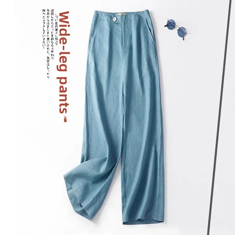 Широкие брюки с высокой талией, женские летние свободные драпированные повседневные прямые брюки из льняного материала, удобные длинные брюки
Широкие брюки с высокой талией, женские летние свободные драпированные повседневные прямые брюки из льняного материала, удобные длинные брюки