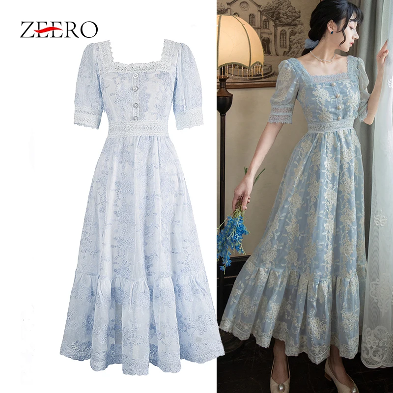 Vintage Women Summer Embroidery Square Neck Long Lace Dress Elegant Lady Button Decor Maxi Party Dresses Vestidos Elbise Frocks
Vintage Women Summer Embroidery Square Neck Long Lace Dress Elegant Lady Button Decor Maxi Party Dresses Vestidos Elbise Frocks