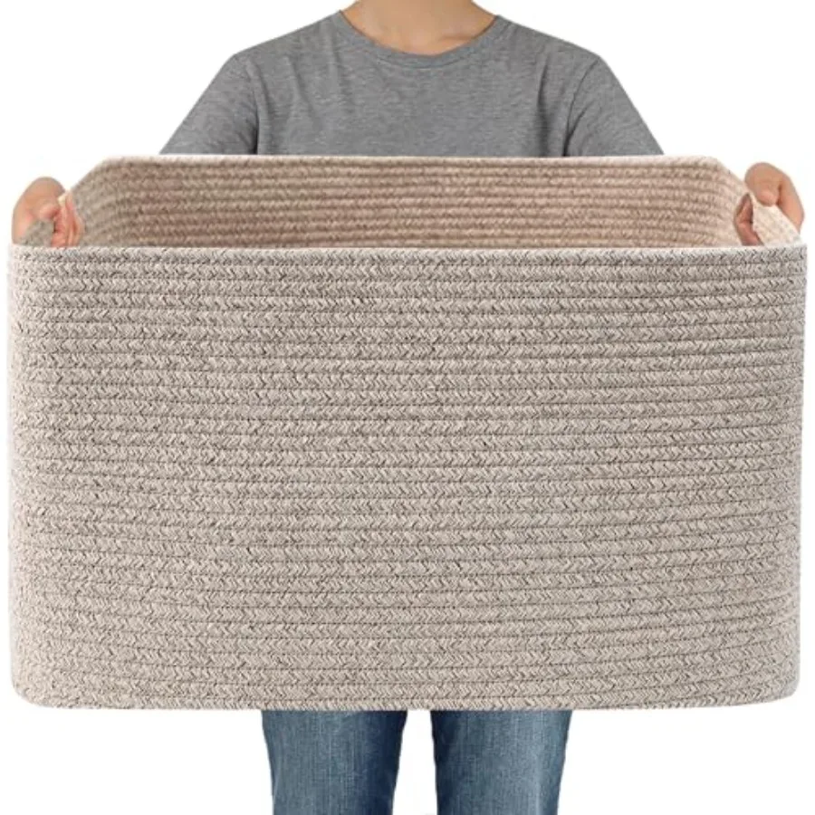 Woven Blanket Basket, Large Storage Bin for Blankets Toys Clothes, Decorative Rope Basket for Living Room Bedroom with Handles
Woven Blanket Basket, Large Storage Bin for Blankets Toys Clothes, Decorative Rope Basket for Living Room Bedroom with Handles