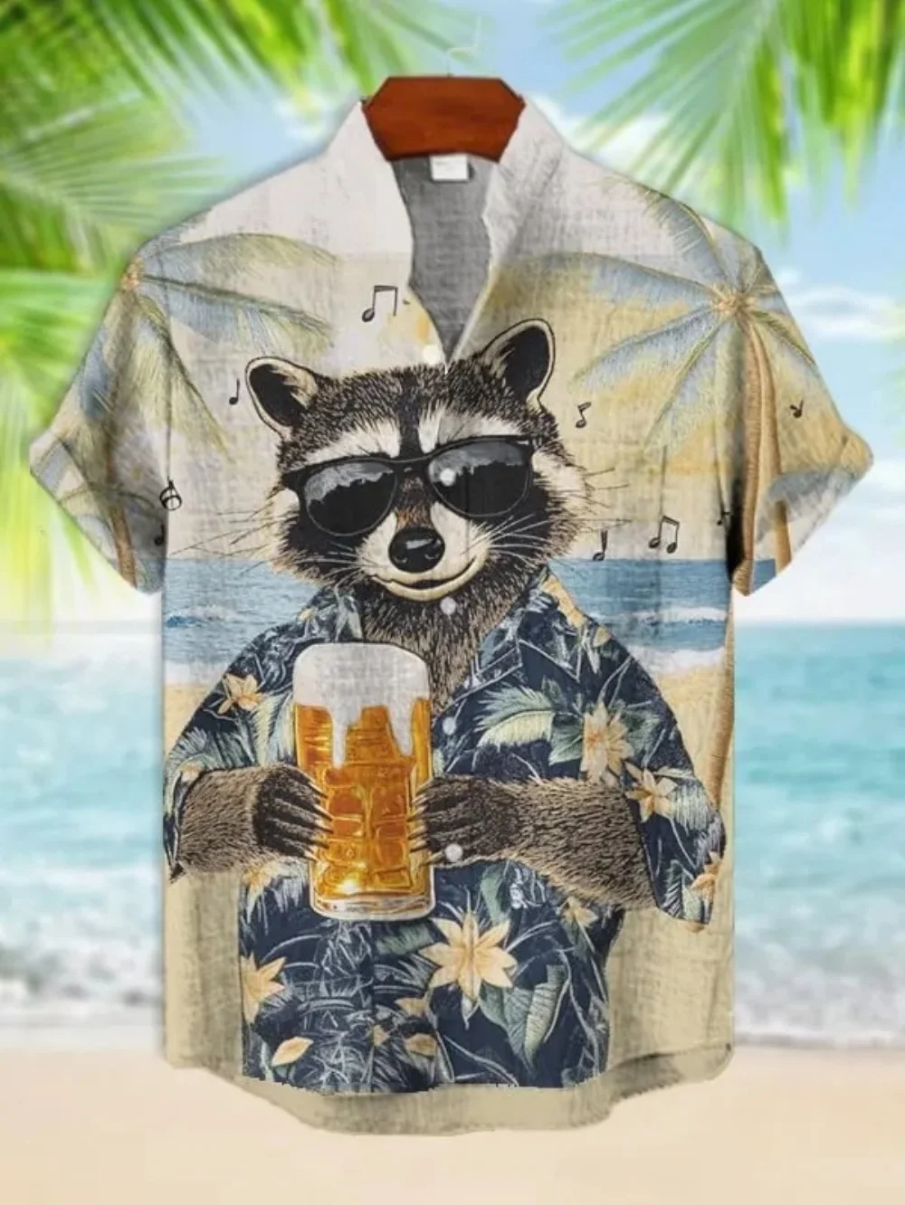 Men's Hawaiian Shirt with Sunglasses, Cool Raccoon Beer, Palm Tree Beach Music Print, Short-Sleeved Button Casual Summer Shirt
Men's Hawaiian Shirt with Sunglasses, Cool Raccoon Beer, Palm Tree Beach Music Print, Short-Sleeved Button Casual Summer Shirt