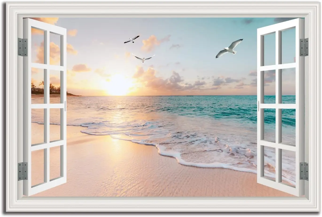 Ocean Sunset Canvas Wall Art - Window Frame Beach Decor for Living Room
Ocean Sunset Canvas Wall Art - Window Frame Beach Decor for Living Room