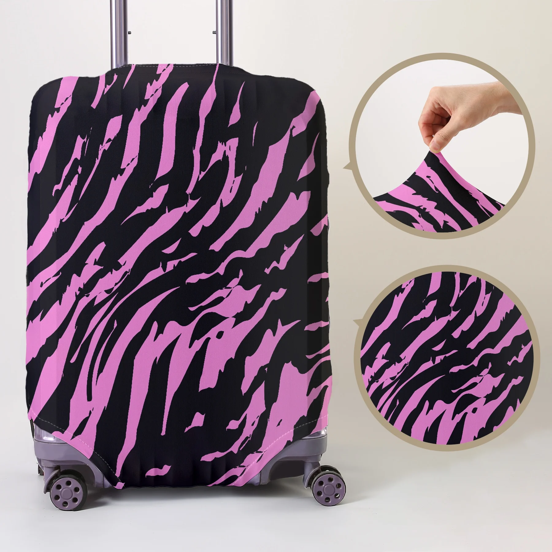 Rose red contrasting zebra pattern full printed luggage protection cover, suitable for 18-32 inch luggage covers, luggage handle
Rose red contrasting zebra pattern full printed luggage protection cover, suitable for 18-32 inch luggage covers, luggage handle