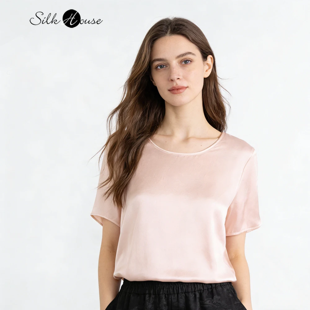 Women's Casual Summer New 19MM 100% Natural Mulberry Silk Plain Satin Solid Loose Round Neck Short Sleeved Breathable T-shirt
Women's Casual Summer New 19MM 100% Natural Mulberry Silk Plain Satin Solid Loose Round Neck Short Sleeved Breathable T-shirt