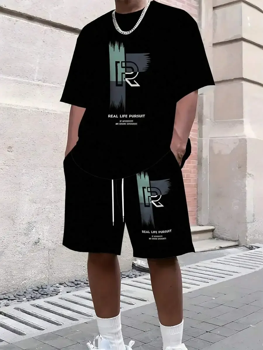 Mens Casual Two-Piece Set With Digital Print Round Neck T-Shirt And Drawstring Shorts
Mens Casual Two-Piece Set With Digital Print Round Neck T-Shirt And Drawstring Shorts