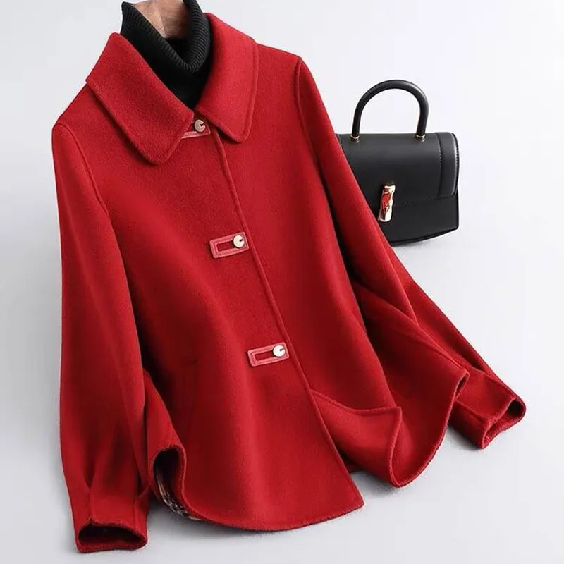 Vintage Double-Sided Woolen Coat Womens Short Top Elegant Chic Long Sleeve Outwear Autumn Winter New Cashmere Wool Jacket Female
Vintage Double-Sided Woolen Coat Womens Short Top Elegant Chic Long Sleeve Outwear Autumn Winter New Cashmere Wool Jacket Female